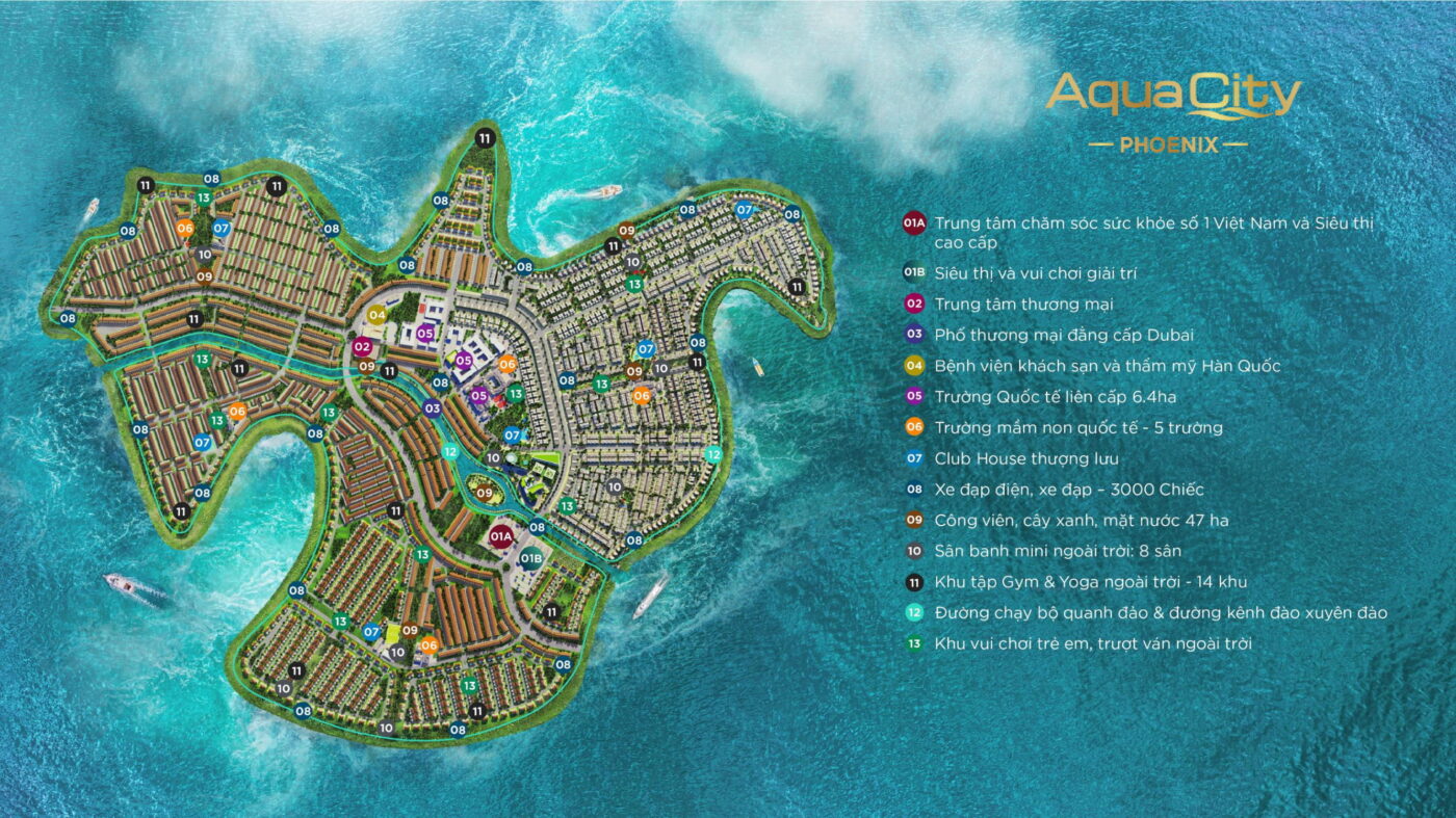 tiện ích phân khu đảo phượng hoàng thuộc dự án aqua city